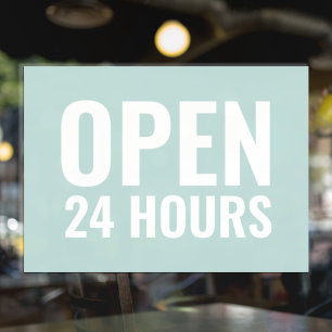 Moderne Minze "Open 24 Stunden" Zeichen Fensteraufkleber