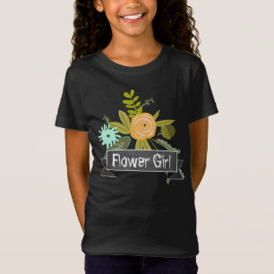 Moderne Minze-Schultafel-Blumenmädchen-Hochzeit-T- T-Shirt