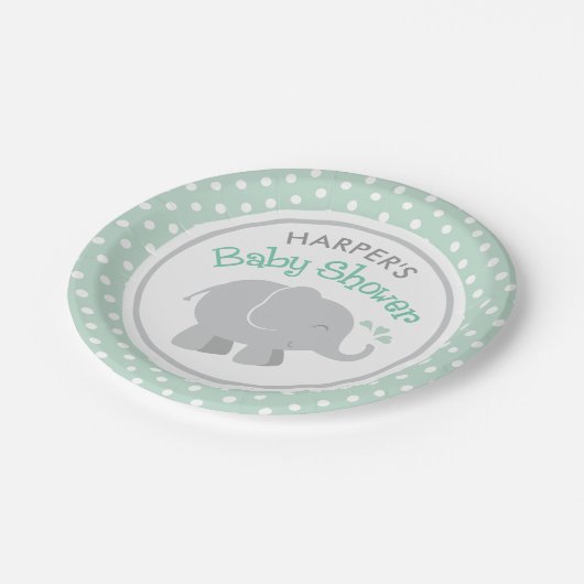 Moderne Minze und graue Elefantenspülung Pappteller (Schrägansicht)