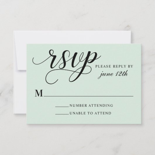 Moderne Minze und Schwarze Schrift Hochzeit RSVP Karte (Vorderseite)