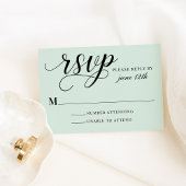 Moderne Minze und Schwarze Schrift Hochzeit RSVP Karte