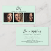 Moderne Minzgrün-Foto Collage Chic Make-up Künstle Visitenkarte (Vorne/Hinten)