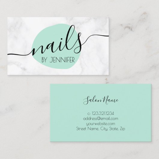 Moderne Minzgrün-weiße Marmornägel Visitenkarte (Vorne/Hinten)