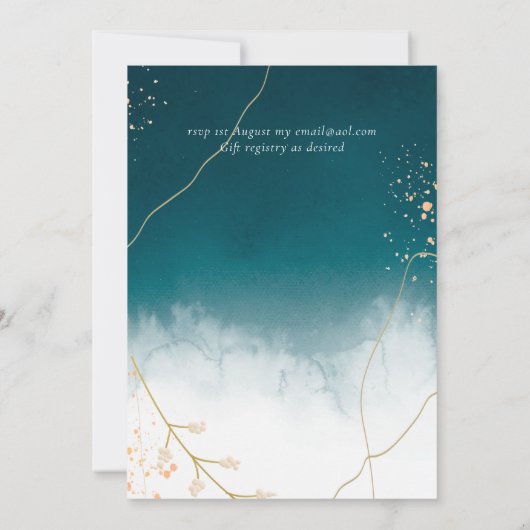 Moderne Misty Blue Gold Wedding (Rückseite)