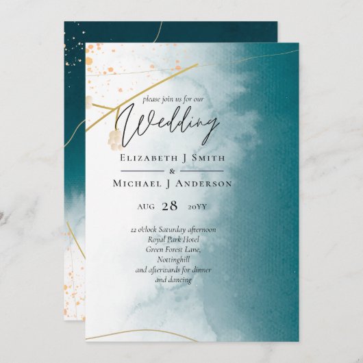 Moderne Misty Blue Gold Wedding (Vorne/Hinten)