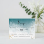 Moderne Misty Blue Gold Wedding Postkarte (Stehend Vorderseite)