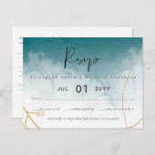 Moderne Misty Blue Gold Wedding Postkarte (Vorne/Hinten)