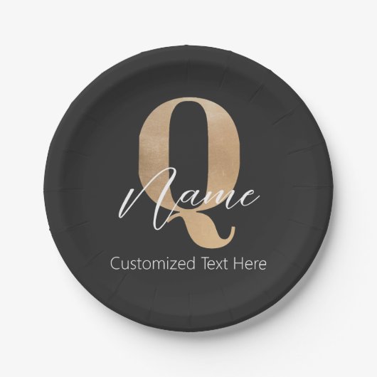 Moderne Mit Monogramm anfängliche Fragen & Name Pe Pappteller (Vorderseite)