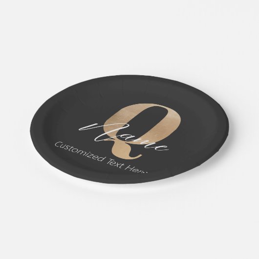 Moderne Mit Monogramm anfängliche Fragen & Name Pe Pappteller (Schrägansicht)