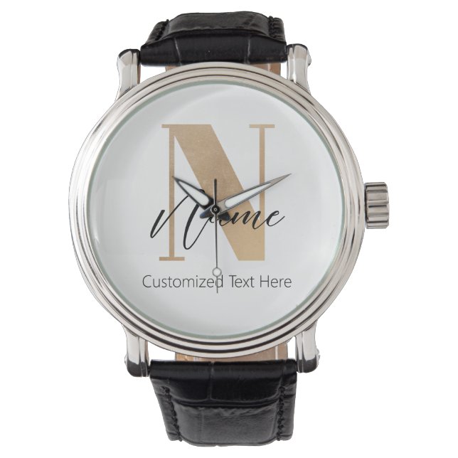 Moderne Mit Monogramm Anfangsnummer und Name Perso Armbanduhr (Vorderseite)