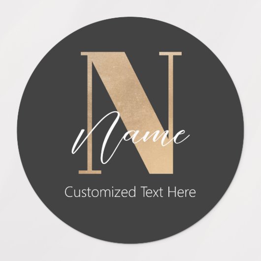 Moderne Mit Monogramm Anfangsnummer und Name Perso Etiketten (Design 1)