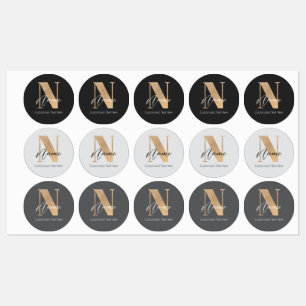 Moderne Mit Monogramm Anfangsnummer und Name Perso Etiketten