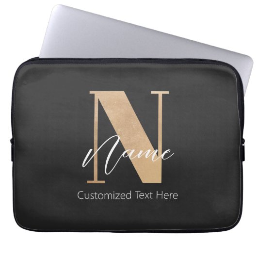 Moderne Mit Monogramm Anfangsnummer und Name Perso Laptopschutzhülle (Vorderseite)