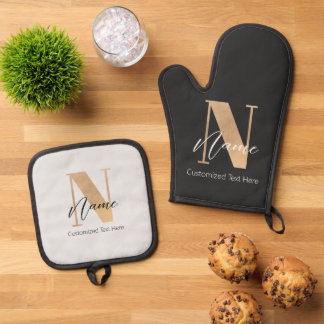 Moderne Mit Monogramm Anfangsnummer und Name Perso Ofenhandschuh & Topflappen-Set