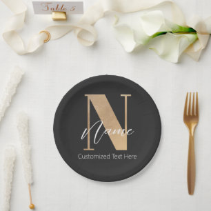 Moderne Mit Monogramm Anfangsnummer und Name Perso Pappteller