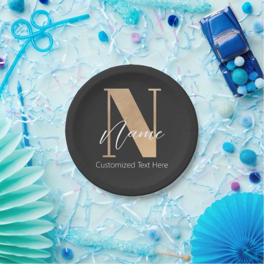 Moderne Mit Monogramm Anfangsnummer und Name Perso Pappteller (Party)