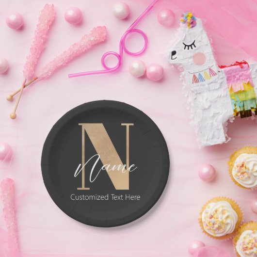 Moderne Mit Monogramm Anfangsnummer und Name Perso Pappteller (Party)