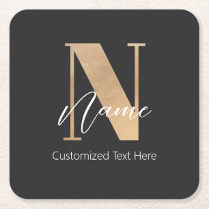 Moderne Mit Monogramm Anfangsnummer und Name Perso Rechteckiger Pappuntersetzer