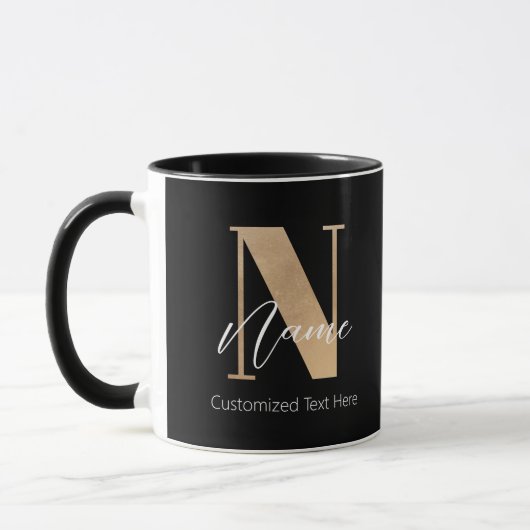 Moderne Mit Monogramm Anfangsnummer und Name Perso Tasse (Links)