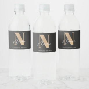 Moderne Mit Monogramm Anfangsnummer und Name Perso Wasserflaschenetikett
