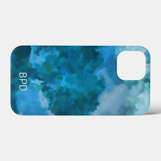 Moderne Mit Monogramm Aquarellinitialen Blau grün Case-Mate iPhone Hülle (Rückseite (Horizontal))