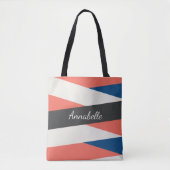 Moderne Mit Monogramm Coral & Blue Tote Tasche (Vorderseite)