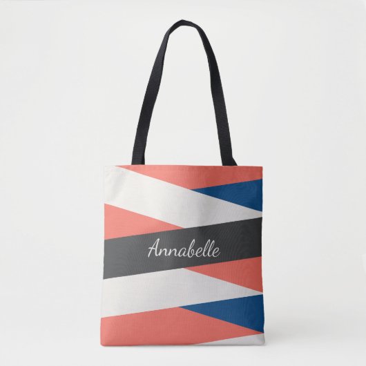 Moderne Mit Monogramm Coral & Blue Tote Tasche (Vorderseite)