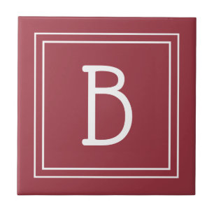 Moderne Mit Monogramm Crimson Red & White Initial Fliese