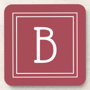 Moderne Mit Monogramm Crimson Red & White Initial Getränkeuntersetzer