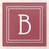Moderne Mit Monogramm Crimson Red & White Initial Glasuntersetzer (Vorderseite)