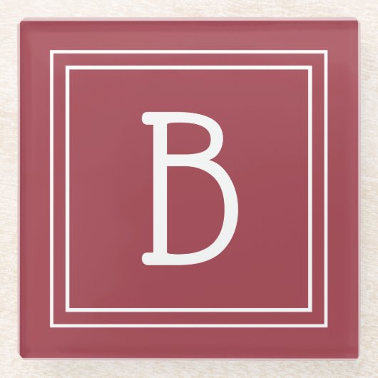 Moderne Mit Monogramm Crimson Red & White Initial Glasuntersetzer (Vorderseite)