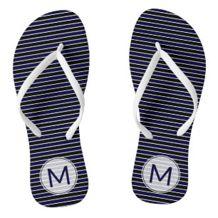 Moderne Mit Monogramm dunkelblaue Streifen Badesandalen