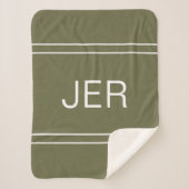 Moderne Mit Monogramm Eigeninitialen Olive Green Sherpadecke (Vorderseite)