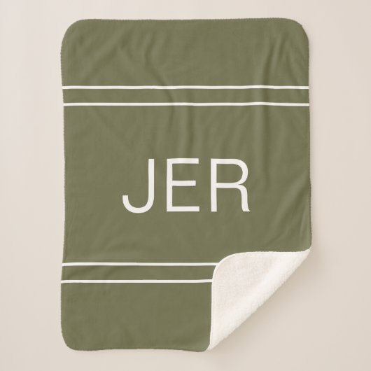 Moderne Mit Monogramm Eigeninitialen Olive Green Sherpadecke (Vorderseite)
