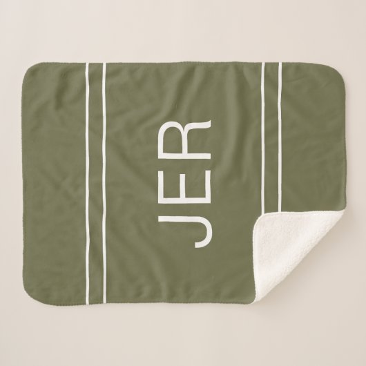 Moderne Mit Monogramm Eigeninitialen Olive Green Sherpadecke (Vorderseite (Horizontal))