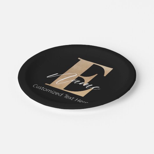 Moderne Mit Monogramm erste E & Name Personalisier Pappteller (Schrägansicht)