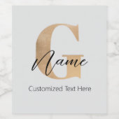 Moderne Mit Monogramm erste G & Name Personalisier Weinetikett (Einzelnes Label)