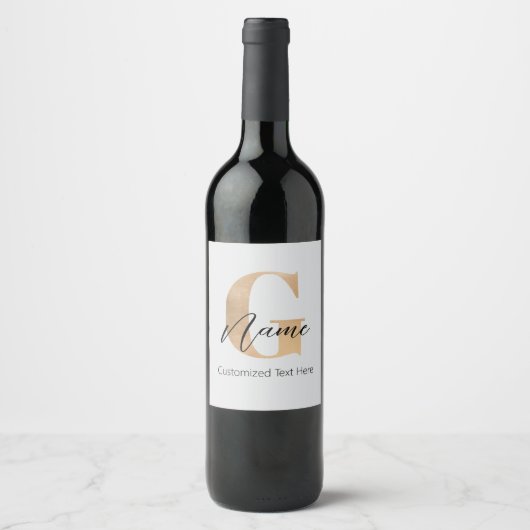 Moderne Mit Monogramm erste G & Name Personalisier Weinetikett (Vorderseite)
