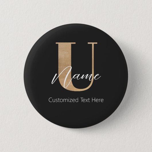 Moderne Mit Monogramm erste U & Name Personalisier Button (Vorderseite)