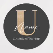 Moderne Mit Monogramm erste U & Name Personalisier Etiketten (Design 1)