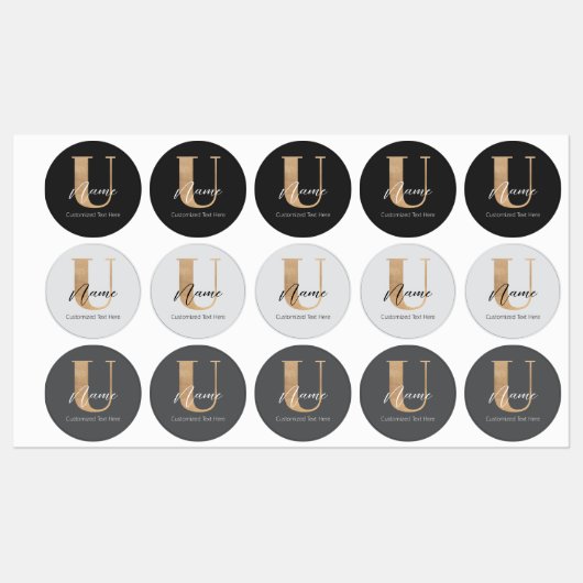 Moderne Mit Monogramm erste U & Name Personalisier Etiketten (Blatt)