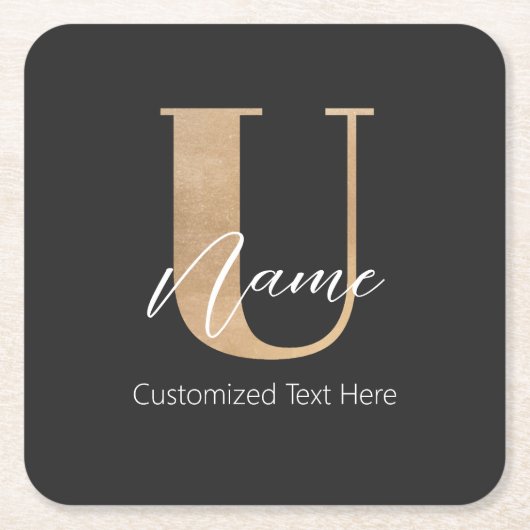 Moderne Mit Monogramm erste U & Name Personalisier Rechteckiger Pappuntersetzer (Vorderseite)