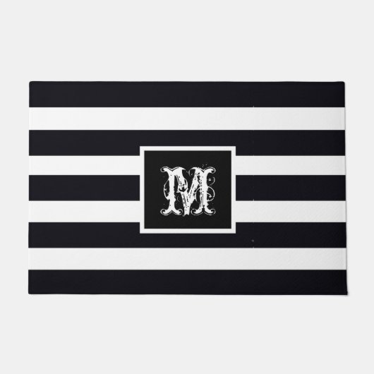 Moderne Mit Monogramm Erstklassigkeit Schwarz-weiß Fußmatte (Vorderseite)