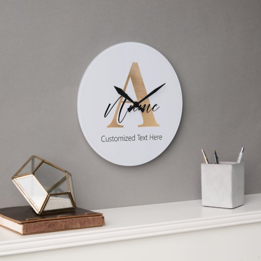 Moderne Mit Monogramm Erstklassigkeit und Name Per Große Wanduhr (Büro)