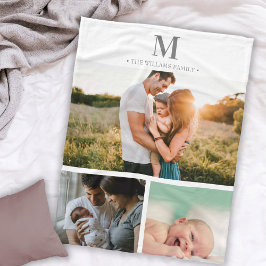 Moderne mit Monogramm Foto-Collage Grau-Weiß Fleecedecke