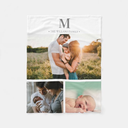 Moderne mit Monogramm Foto-Collage Grau-Weiß Fleecedecke (Vorderseite)