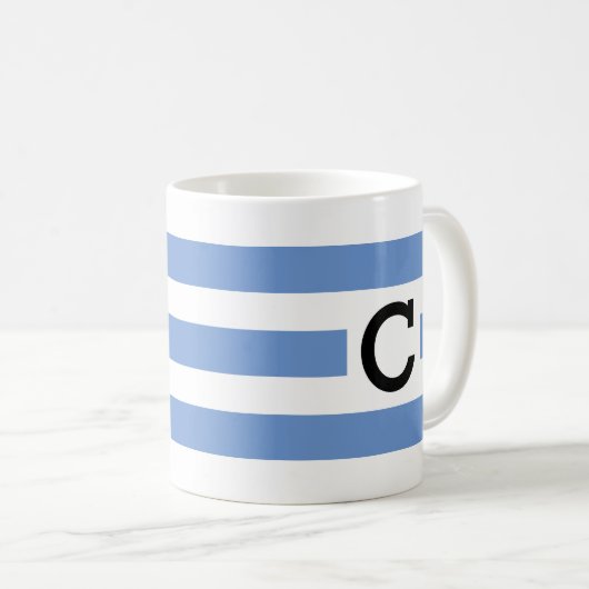 Moderne mit Monogramm, hellblaue Streifen Kaffeetasse (VorderseiteRechts)