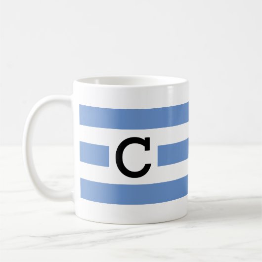 Moderne mit Monogramm, hellblaue Streifen Kaffeetasse (Links)