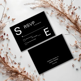 Moderne Mit Monogramm Hochzeit in Schwarz und Weiß RSVP Karte