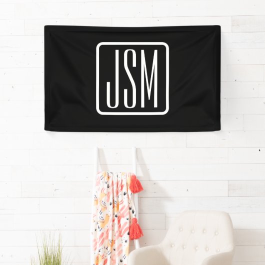 Moderne Mit Monogramm Initialen | Schwarz und Weiß Banner (Insitu)